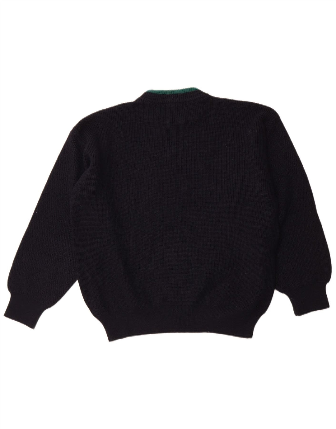 VINTAGE Maglione da uomo con scollo a barca XL Lana color block blu navy