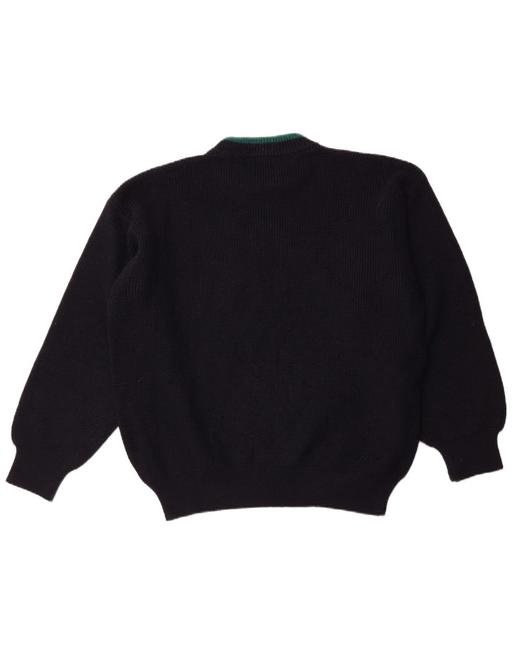 VINTAGE Maglione da uomo con scollo a barca XL Lana color block blu navy