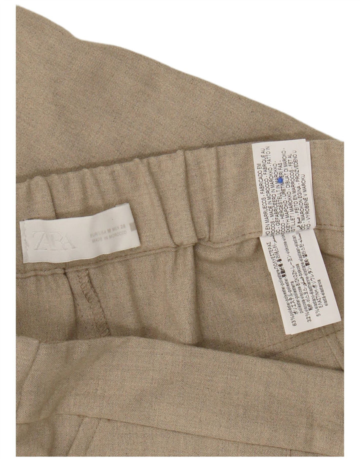 Pantaloni corti a vita alta da donna Zara medi W28 L23 poliestere beige