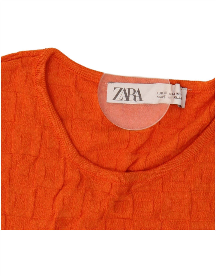 Canotta corta da donna Zara UK 8 piccola in viscosa arancione