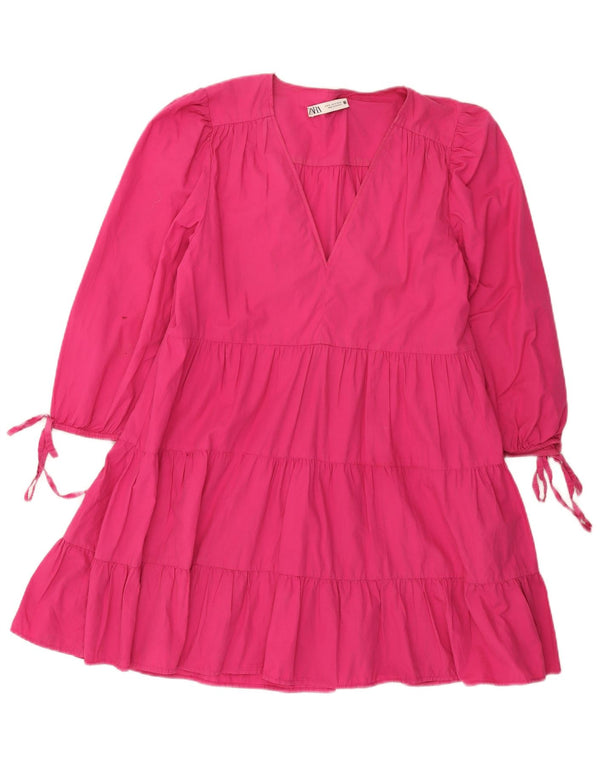 Abito a strati con maniche a 3/4 da donna Zara UK 12 cotone rosa medio