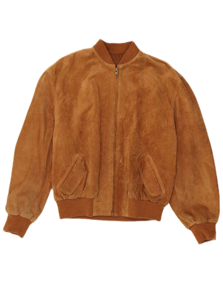 Giacca vintage in pelle scamosciata da donna UK 12 Marrone medio