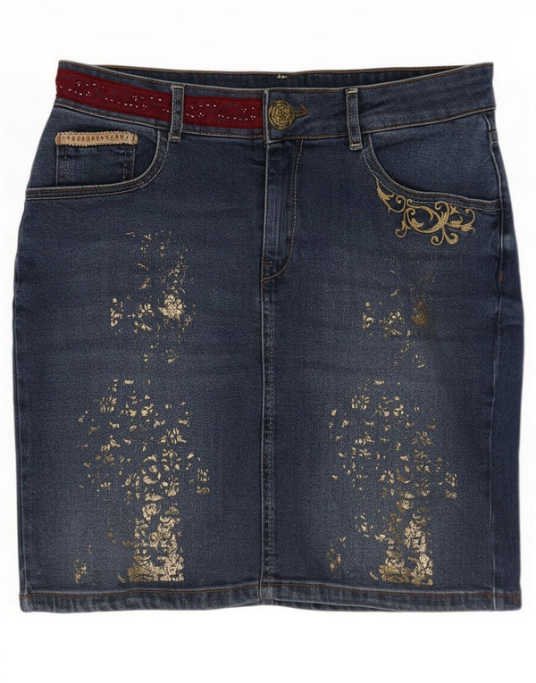 Desigual Mini Gonna in Denim da Donna EU 38 Media W30 Blu Paisley Cotton