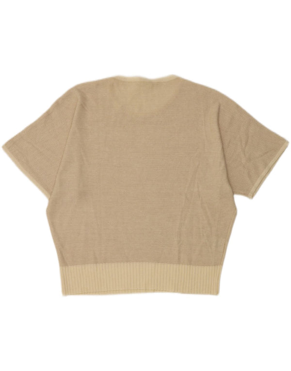 Maglione da donna vintage con scollo a barca con grafica, UK 16, grande motivo floreale beige