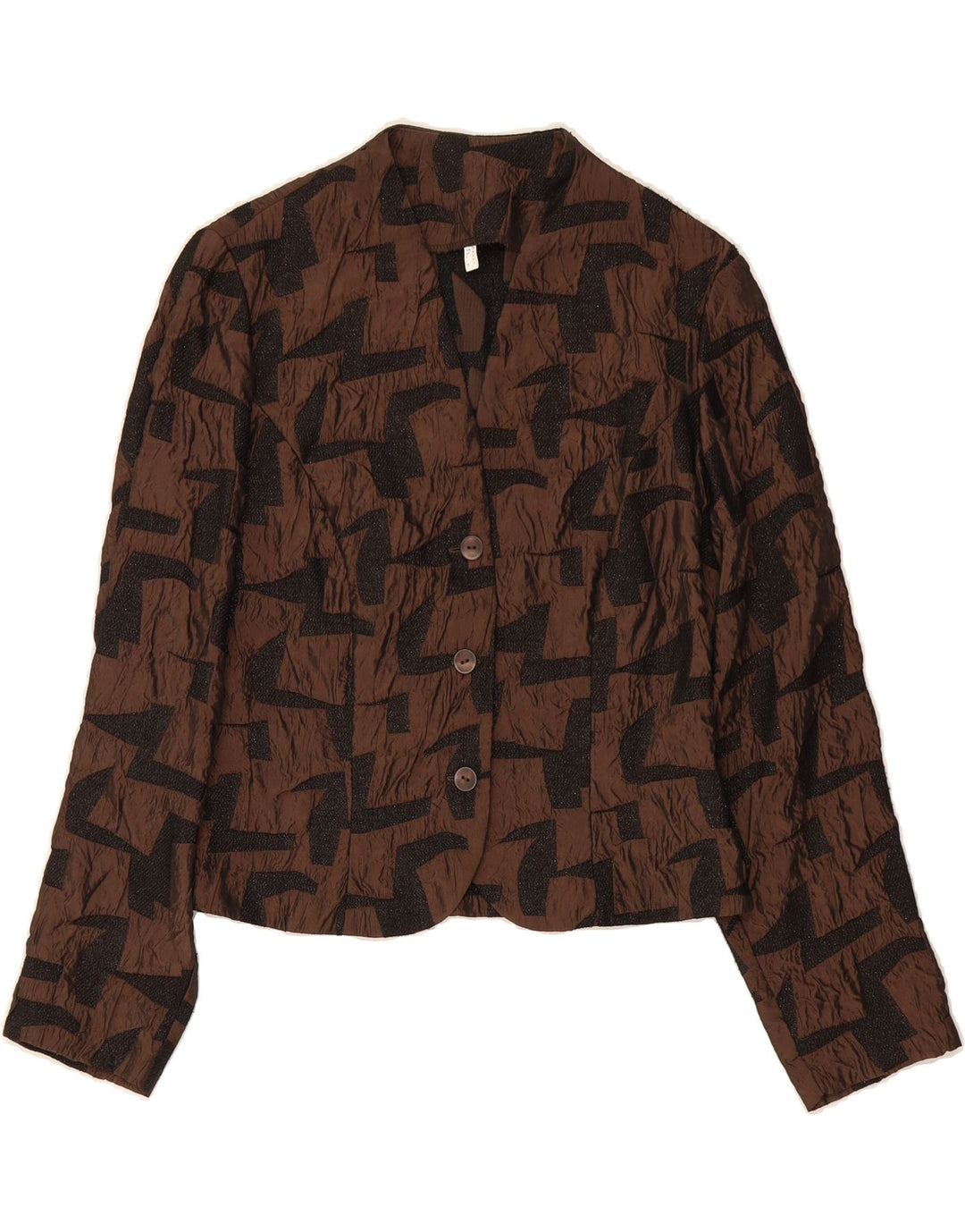 VINTAGE Womens Abstract Pattern 3 Button Blazer Jacket UK 12 Medium Brown Vintage Vintage and Second-Hand Vintage from Messina Hembry 
