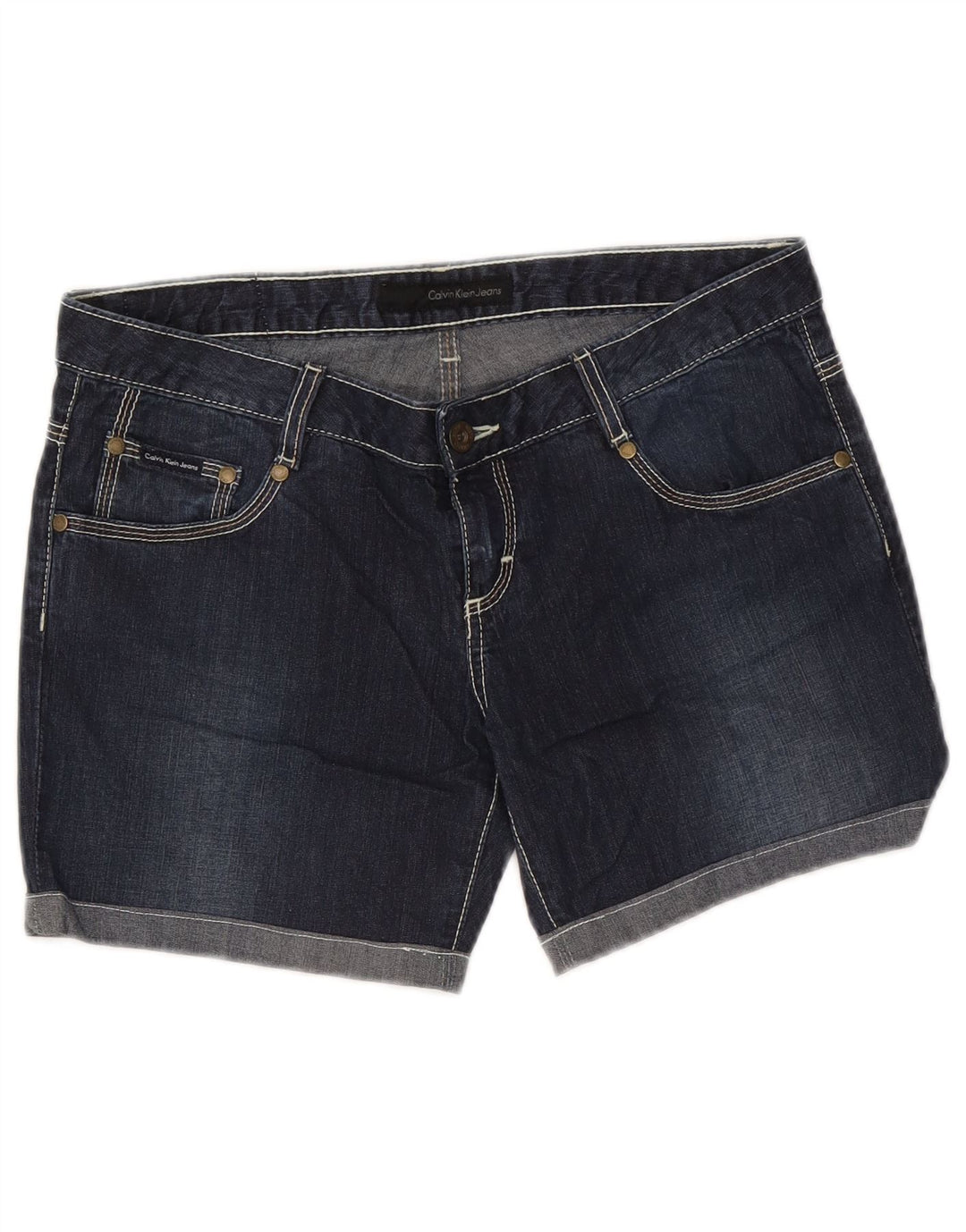 Pantaloncini di jeans da donna Calvin Klein W31 cotone blu navy medio