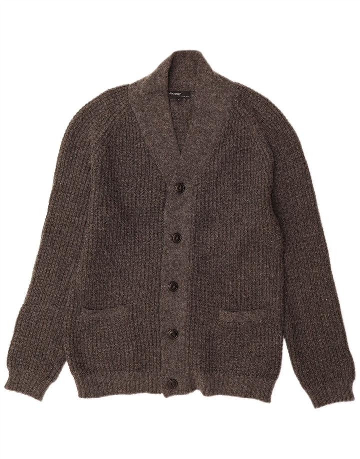 Maglione cardigan slim fit autografo da uomo Marks & Spencer in lana grigio medio