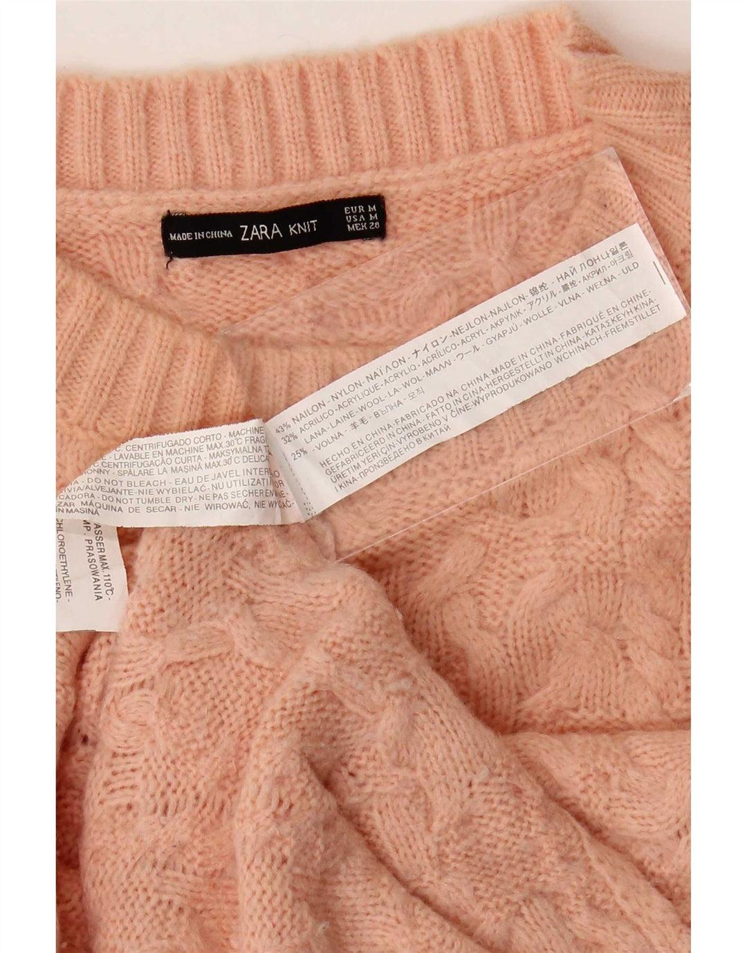 Maglione maglione girocollo da donna Zara UK 14 Nylon rosa medio