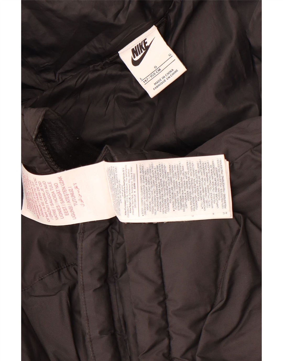 Giacca imbottita con cappuccio Nike da ragazzo 12-13 anni Large nera in poliestere