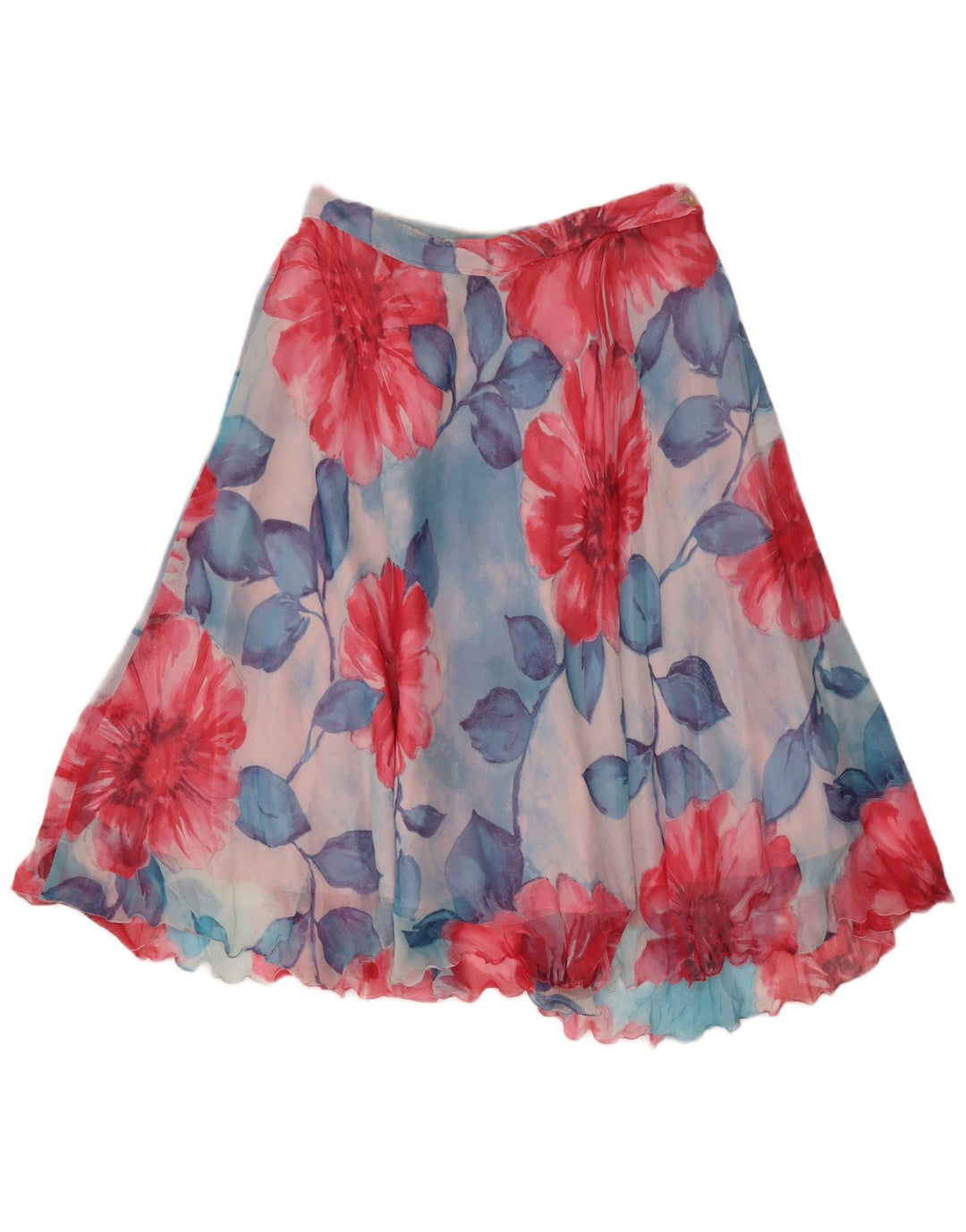 Gonna a trapezio da donna vintage W30 blu medio floreale