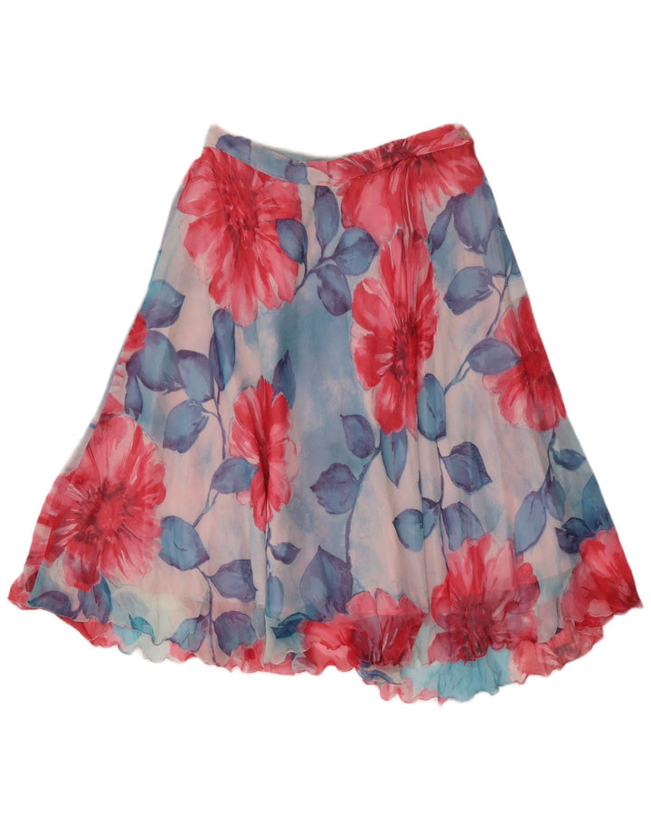 Gonna a trapezio da donna vintage W30 blu medio floreale