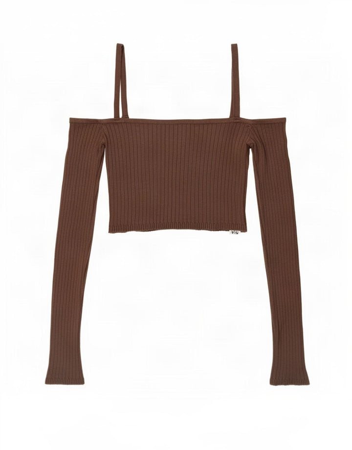 Top corto Zara da donna con spalle scoperte UK 10 piccolo in viscosa marrone