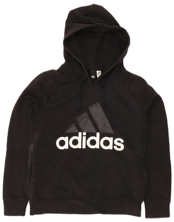 Felpa con cappuccio grafica da donna Adidas UK 12/14 cotone nero medio