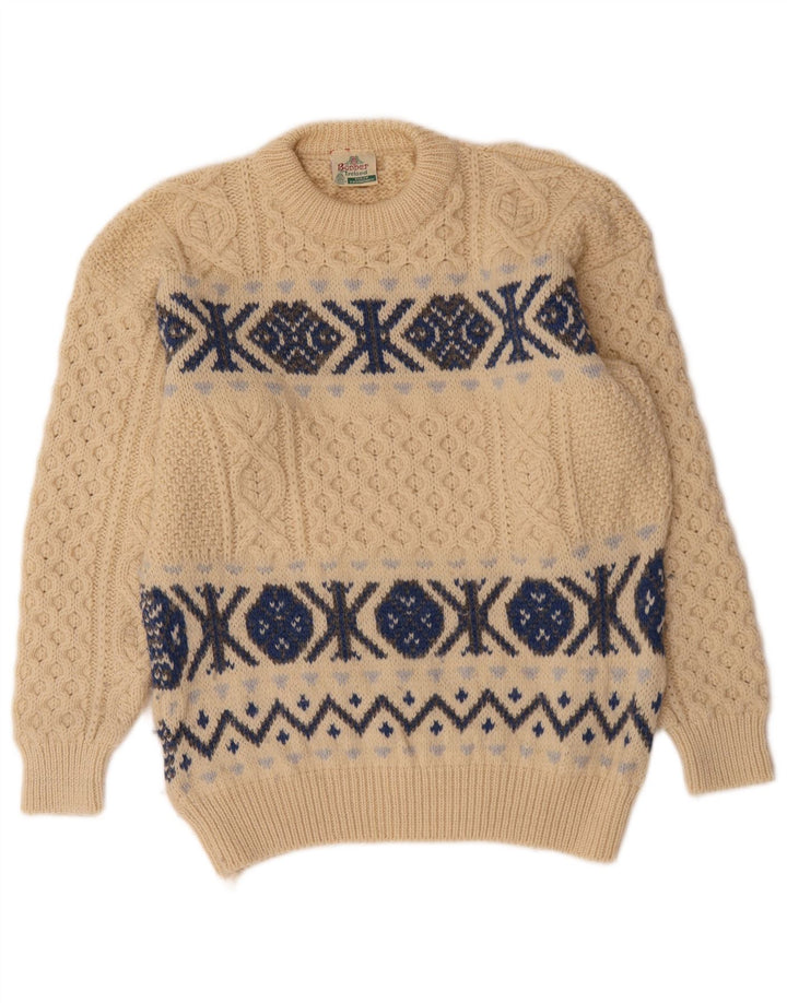 Bonner da uomo girocollo maglione maglione grande lana Fair Isle beige