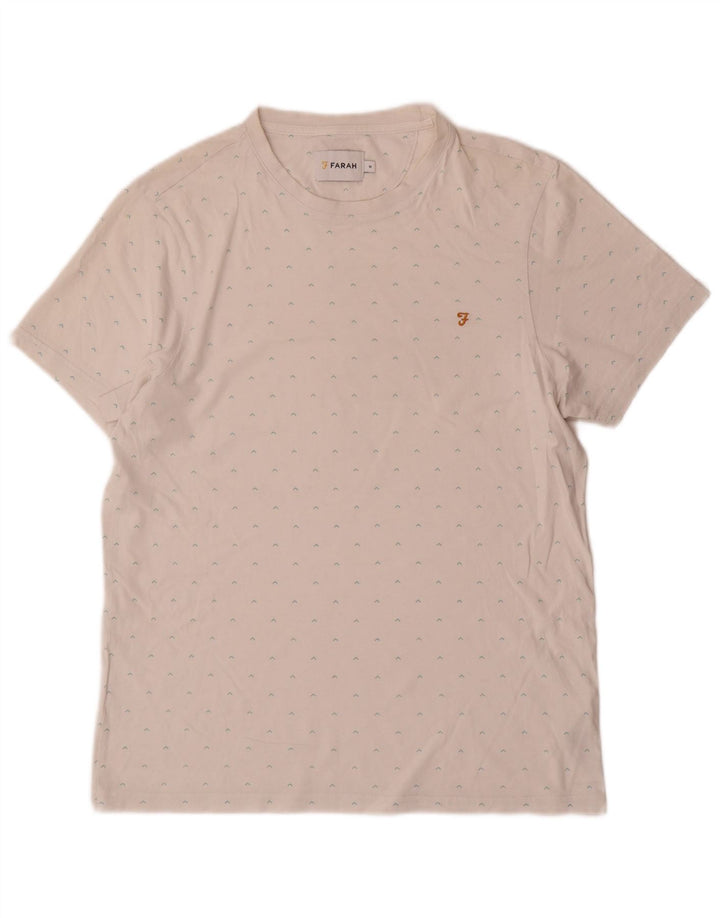 T-shirt da uomo con motivo astratto Farah Top in cotone bianco medio