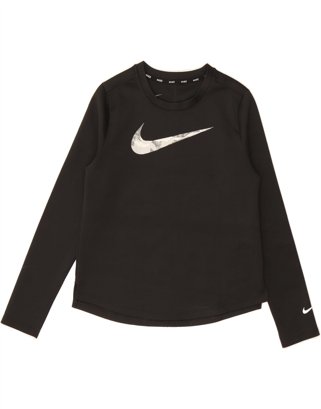 NIKE Boys Dri Fit Graphic Top Long Sleeve 10-11 Years Medium Black Vintage Nike and Second-Hand Nike from Messina Hembry 