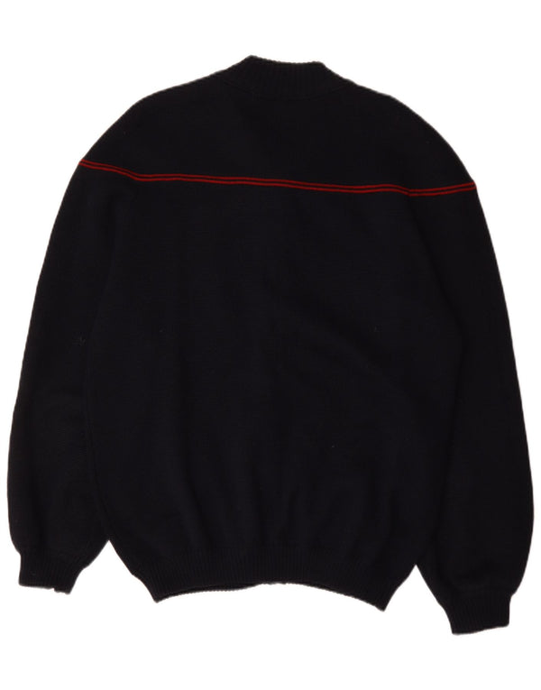Maglione cardigan con zip intera vintage da uomo, grande a righe blu navy