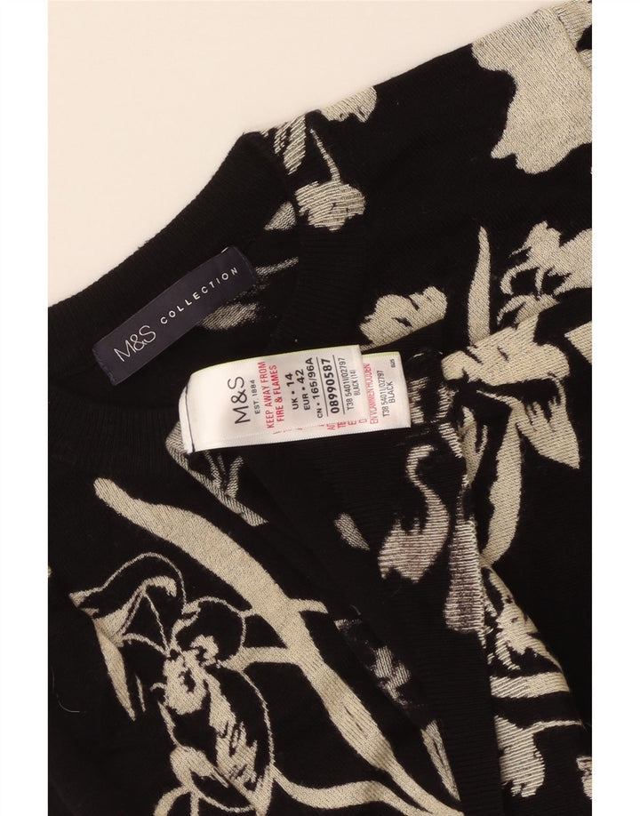 MARKS & SPENCER Maglione cardigan corto da donna UK 14 Medio Nero floreale