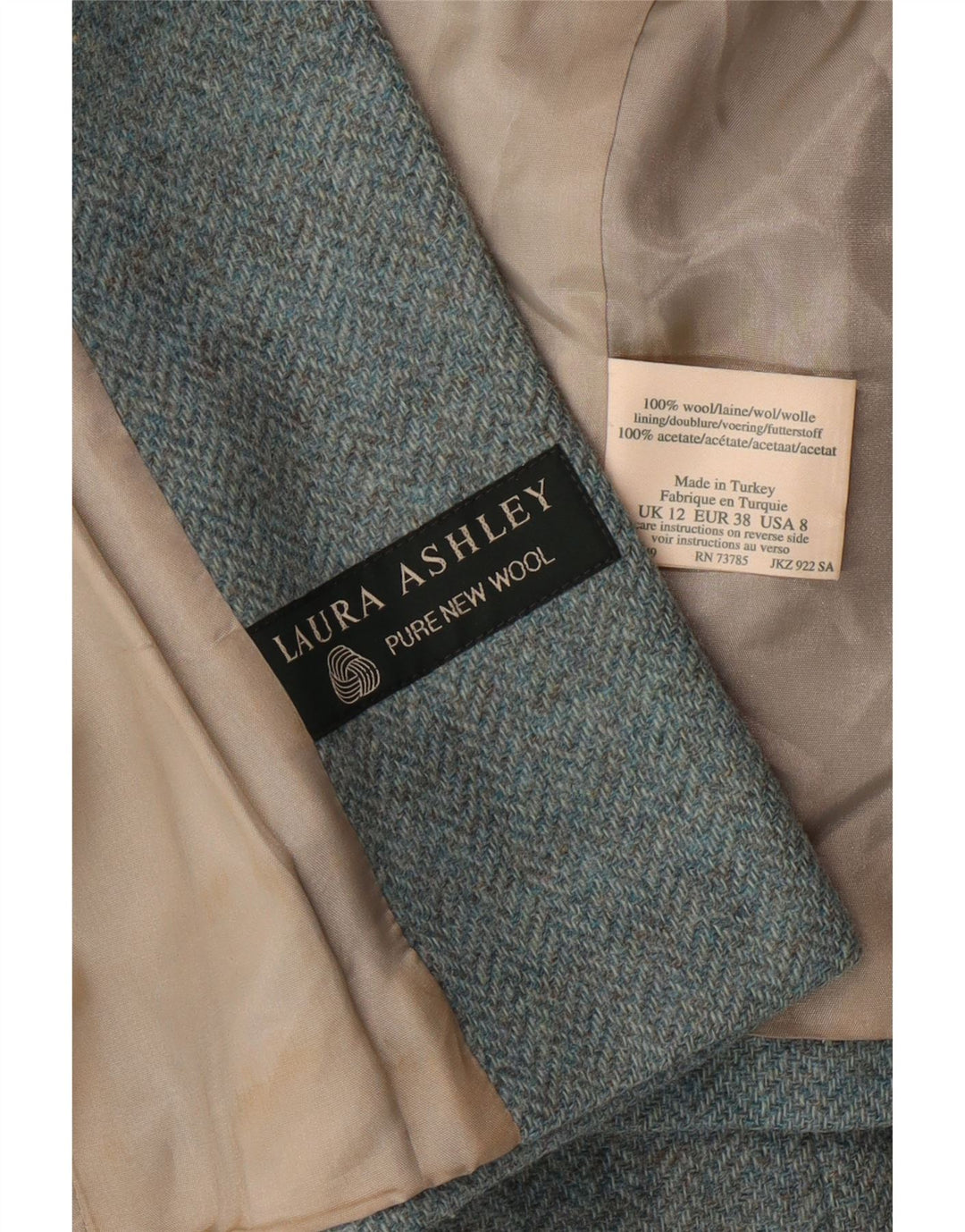 LAURA ASHLEY Giacca blazer a 3 bottoni corta da donna UK 12 Lana blu medio