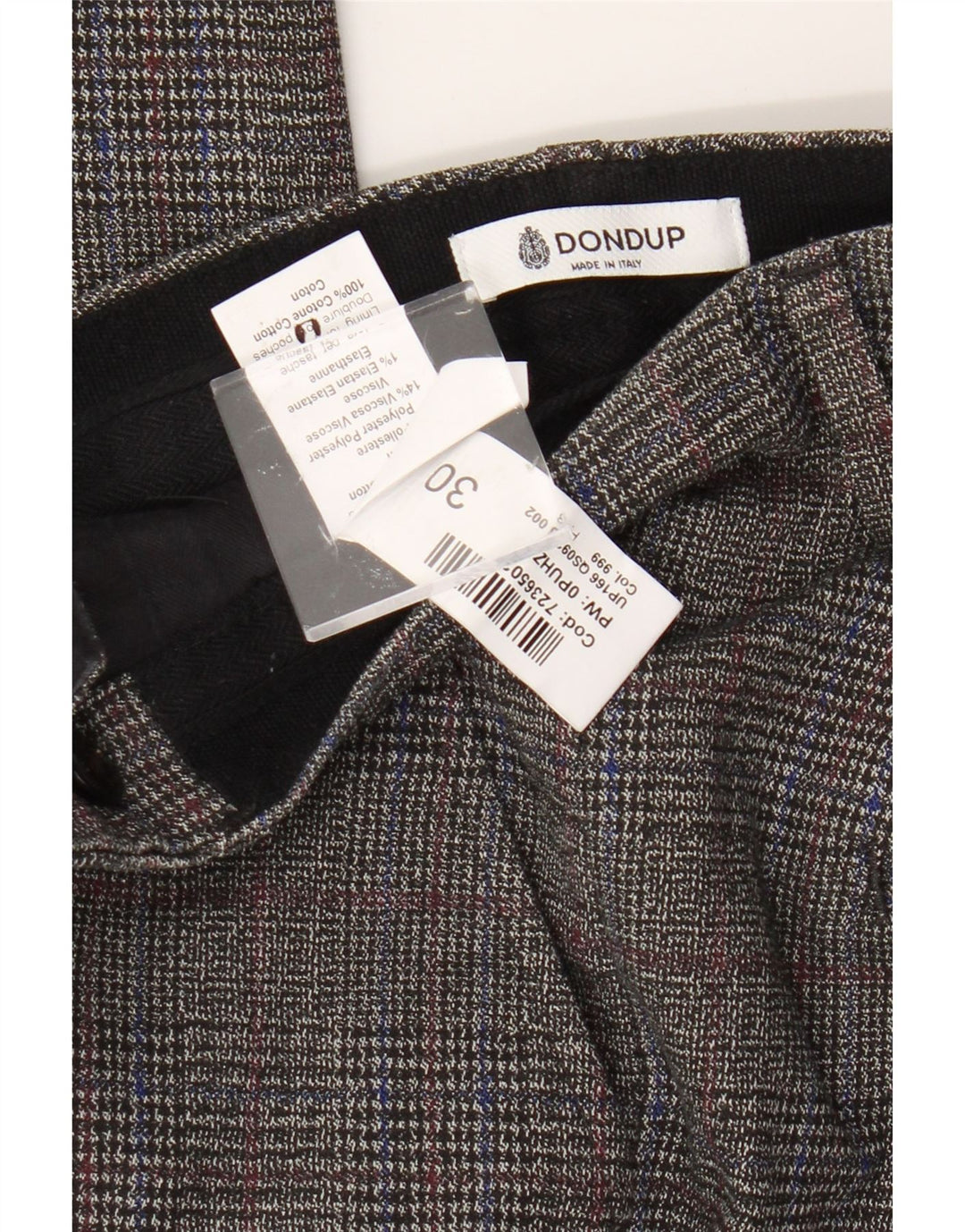 Pantaloni chino slim da uomo Dondup W30 L30 in cotone a quadri grigi