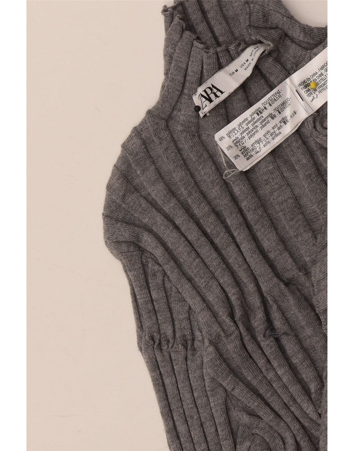 Maglione maglione collo alto da donna Zara UK 12 Poliestere grigio medio