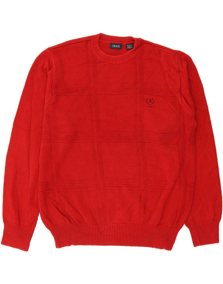 IZOD Mens Crew Neck Jumper Sweater Medium Red Check Cotton Vintage Izod and Second-Hand Izod from Messina Hembry 