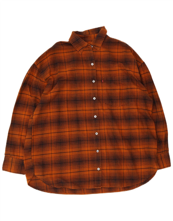 Levi's Camicia in flanella oversize da donna UK 16 Cotone a quadri arancione grande