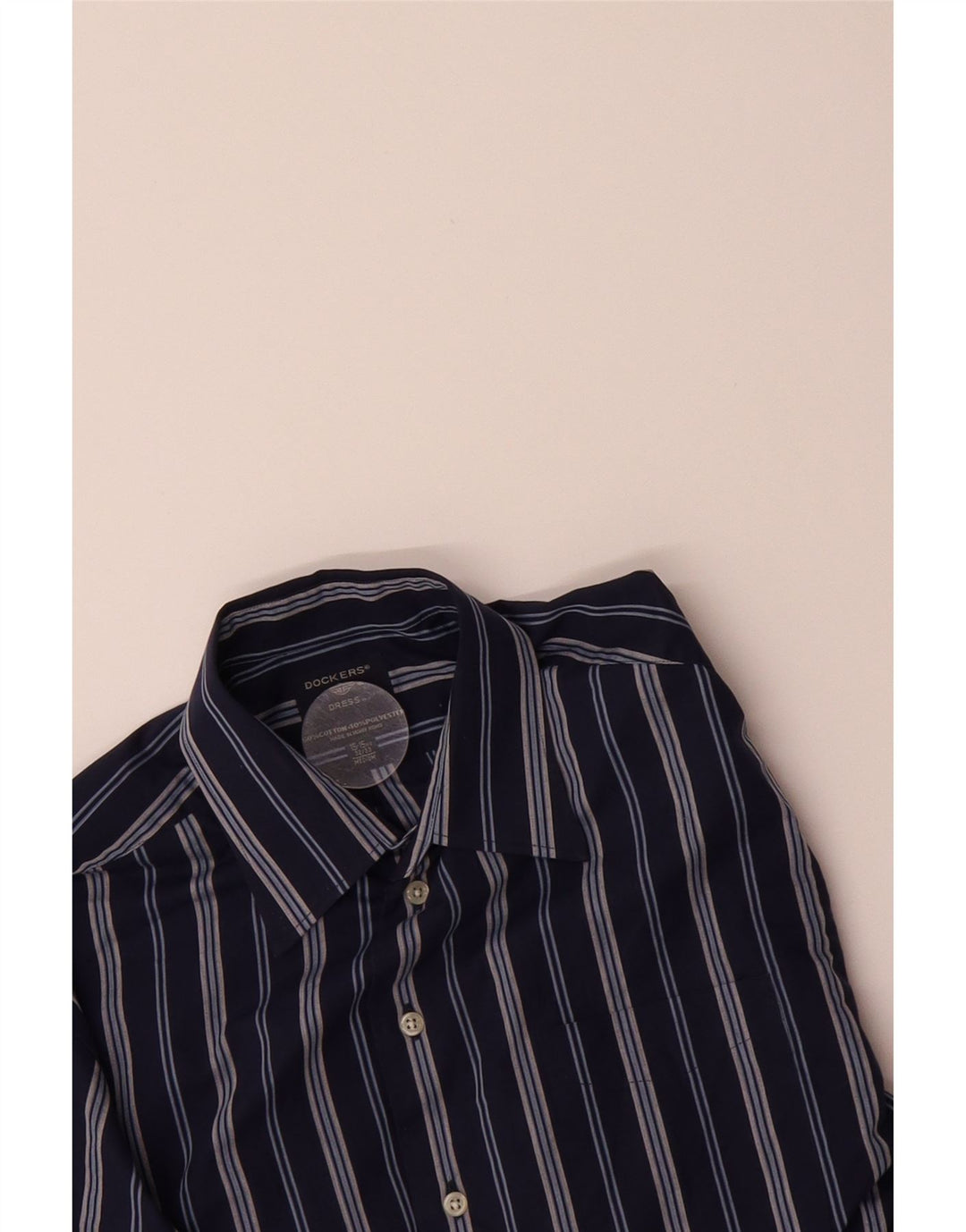 DOCKERS Mens Shirt Size 15 1/2 32/33 Medium Navy Blue Striped Cotton Vintage Dockers and Second-Hand Dockers from Messina Hembry 