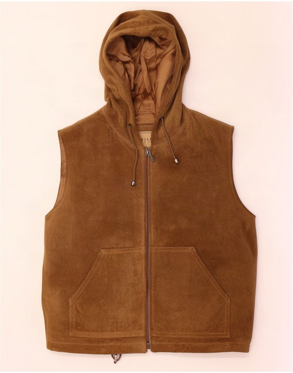 Gilet Donna Privilegi in Pelle Scamosciata con Cappuccio IT 46 Large in Pelle Beige
