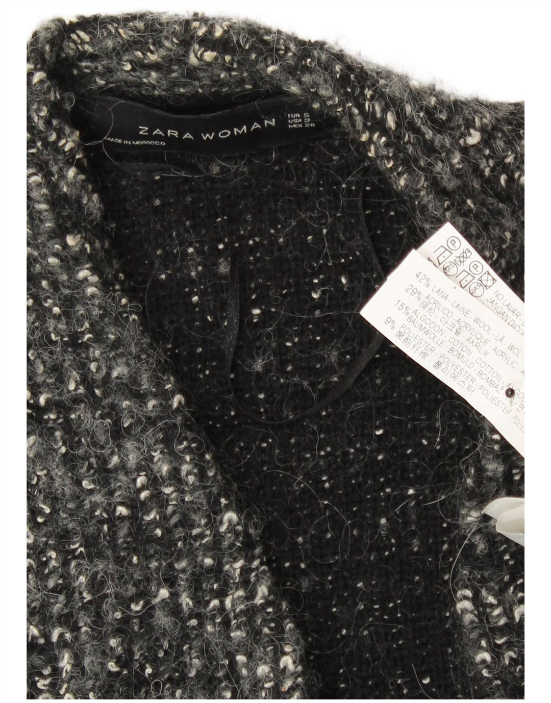Maglione cardigan aperto oversize da donna Zara UK 10 piccolo lana screziata grigia