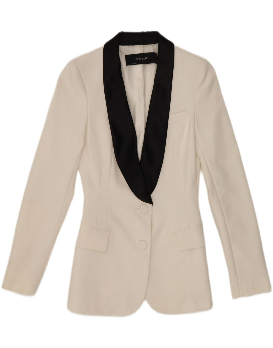 Giacca blazer a 2 bottoni da donna Zara UK 6 XS poliestere color block bianco