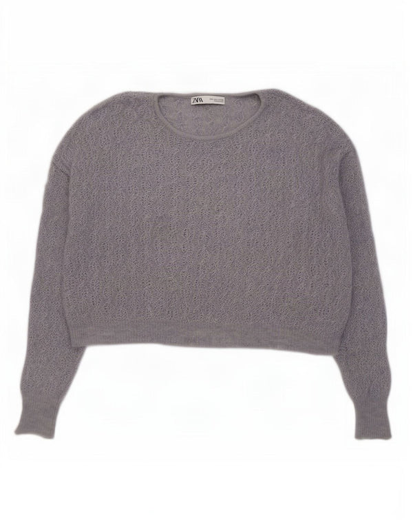 Maglione corto con scollo a barca da donna Zara UK 16 grande lana viola