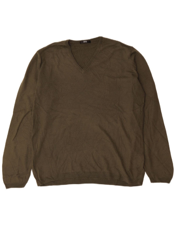 Maglione da uomo con scollo a V Marks & Spencer XL acrilico kaki