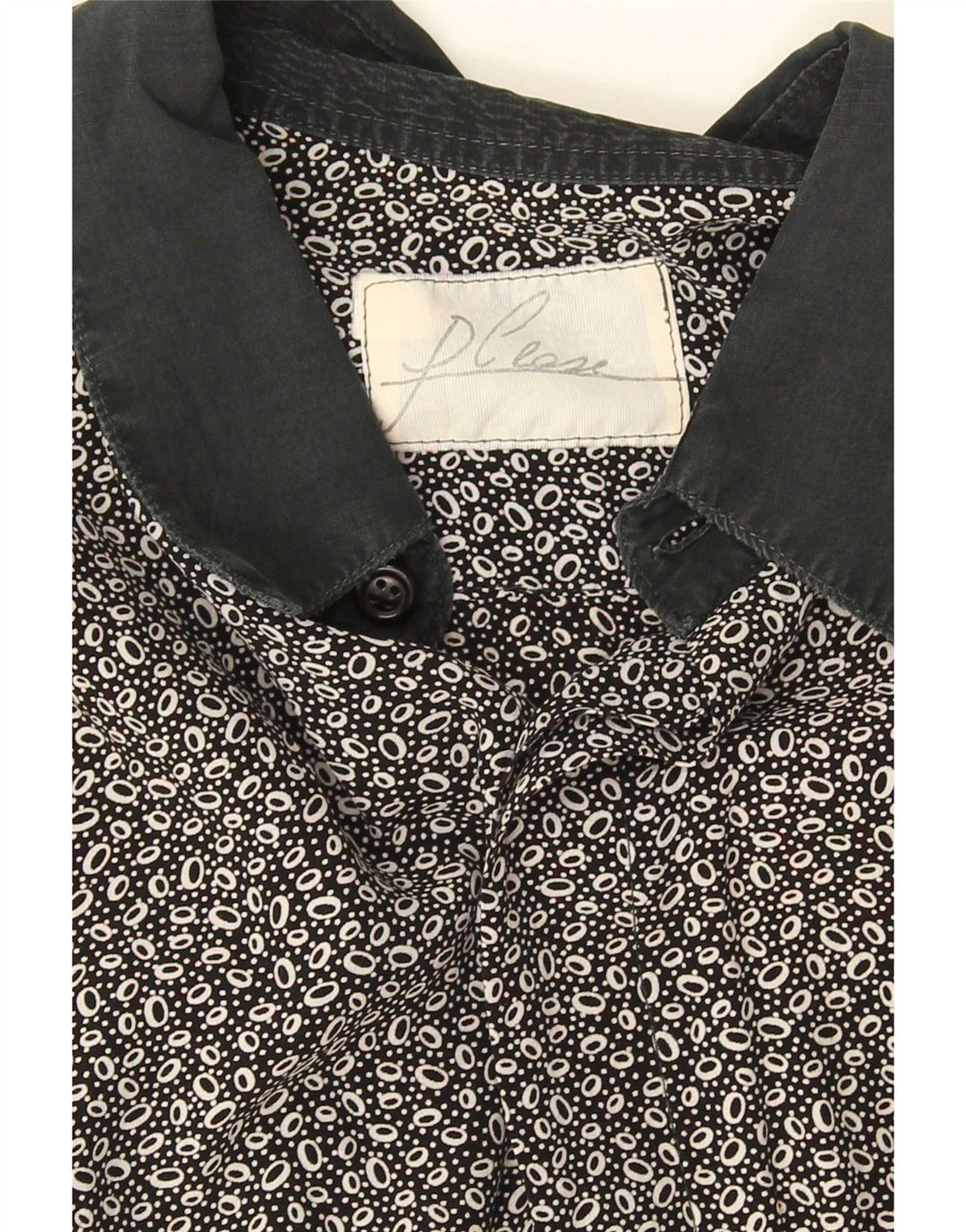 Please Camicia a maniche corte da donna UK 18 XL Nera geometrica