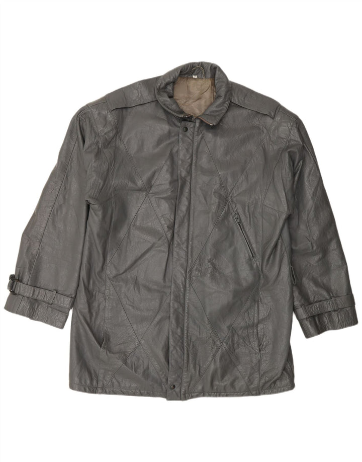 Giacca in pelle vintage da uomo IT 52 XL in pelle grigia