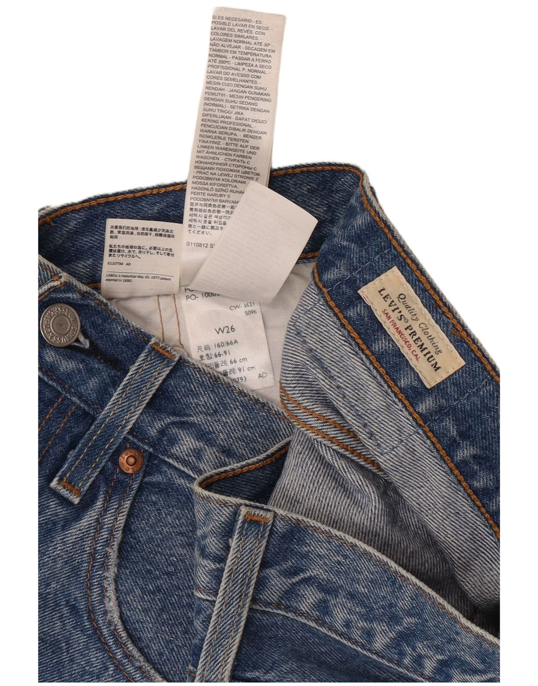 Pantaloncini Levi's da donna 501 in denim invecchiato W26 piccolo cotone blu