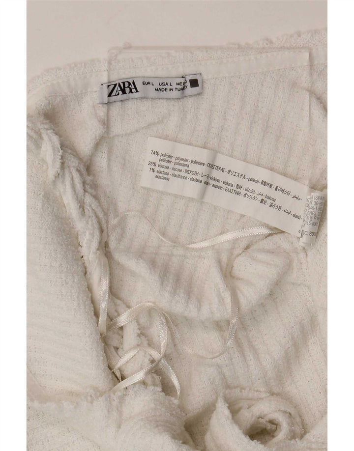 Abito a trapezio senza maniche da donna Zara UK 14 grande poliestere bianco