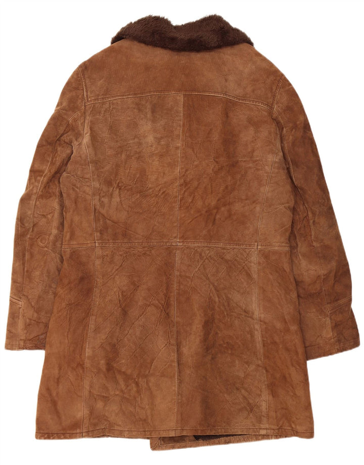 Cappotto doppiopetto da uomo in shearling VINTAGE IT 54 2XL Pelle marrone