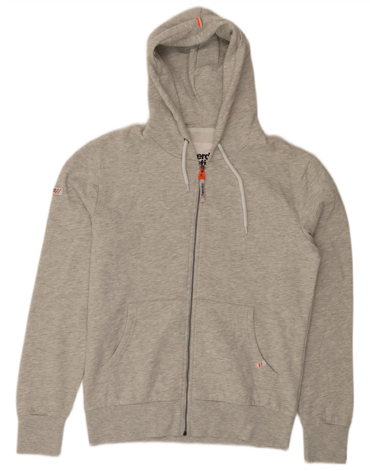 Maglione con cappuccio e zip da uomo SUPERDRY grande cotone chiazzato grigio