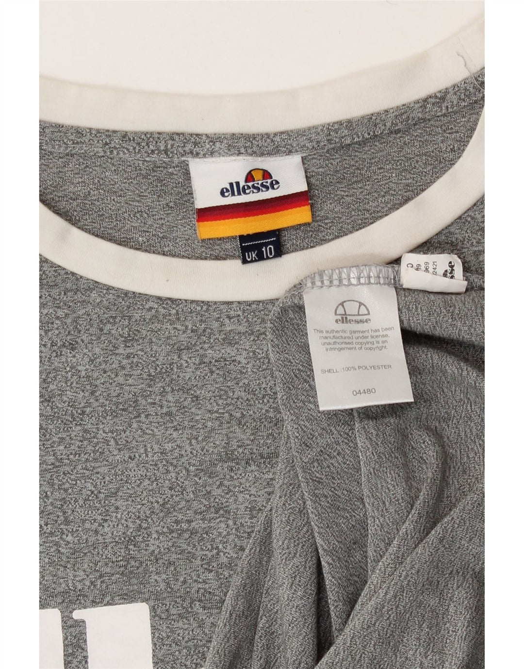 T-shirt grafica da donna Ellesse Top UK 10 Small Poliestere chiazzato grigio