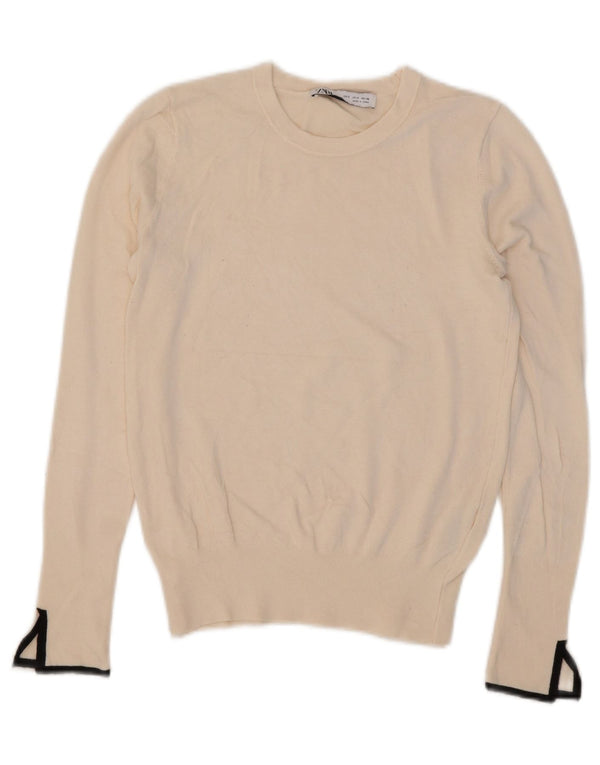 Maglione corto girocollo da donna Zara UK 10 piccolo in viscosa beige