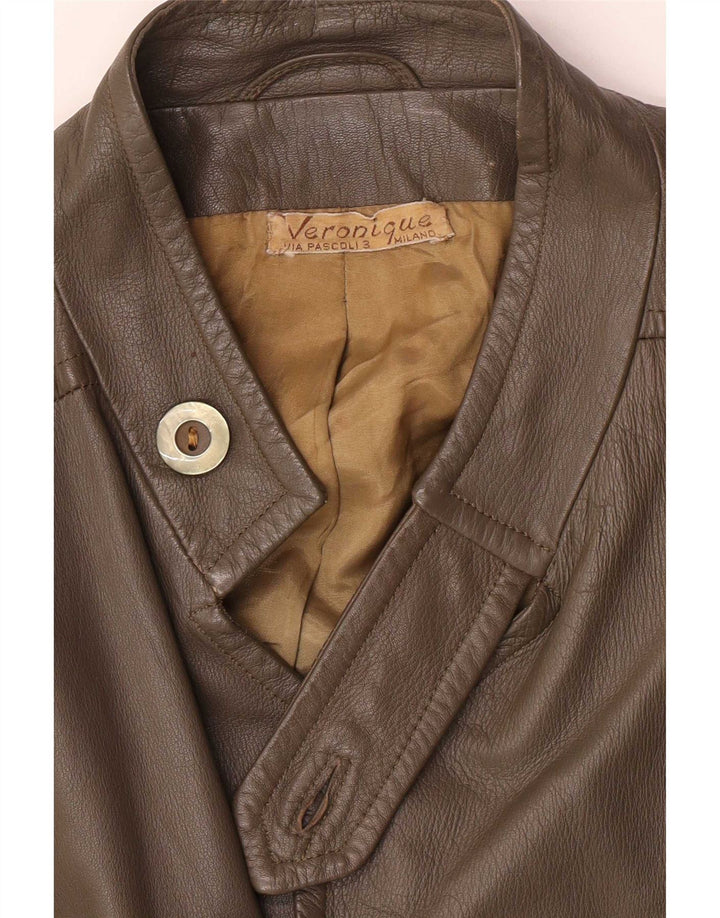 Giacca in pelle vintage da donna IT 48 XL Cachi