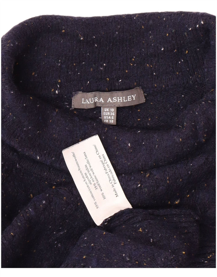 LAURA ASHLEY Maglione maglione da donna con collo alto UK 10 Piccolo blu navy screziato