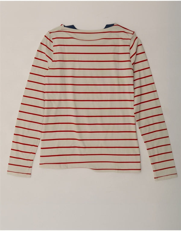 Top da donna Lacoste manica lunga taglia 38 cotone a righe bianco sporco medio