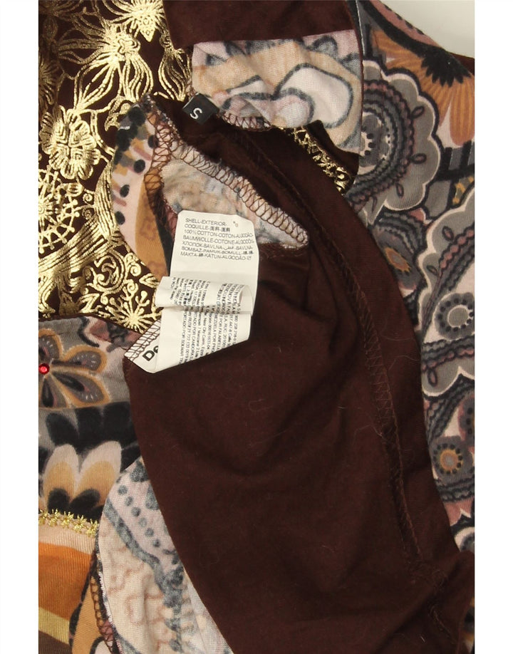 DESIGUAL Top tunica asimmetrica grafica da donna UK 10 piccolo floreale marrone