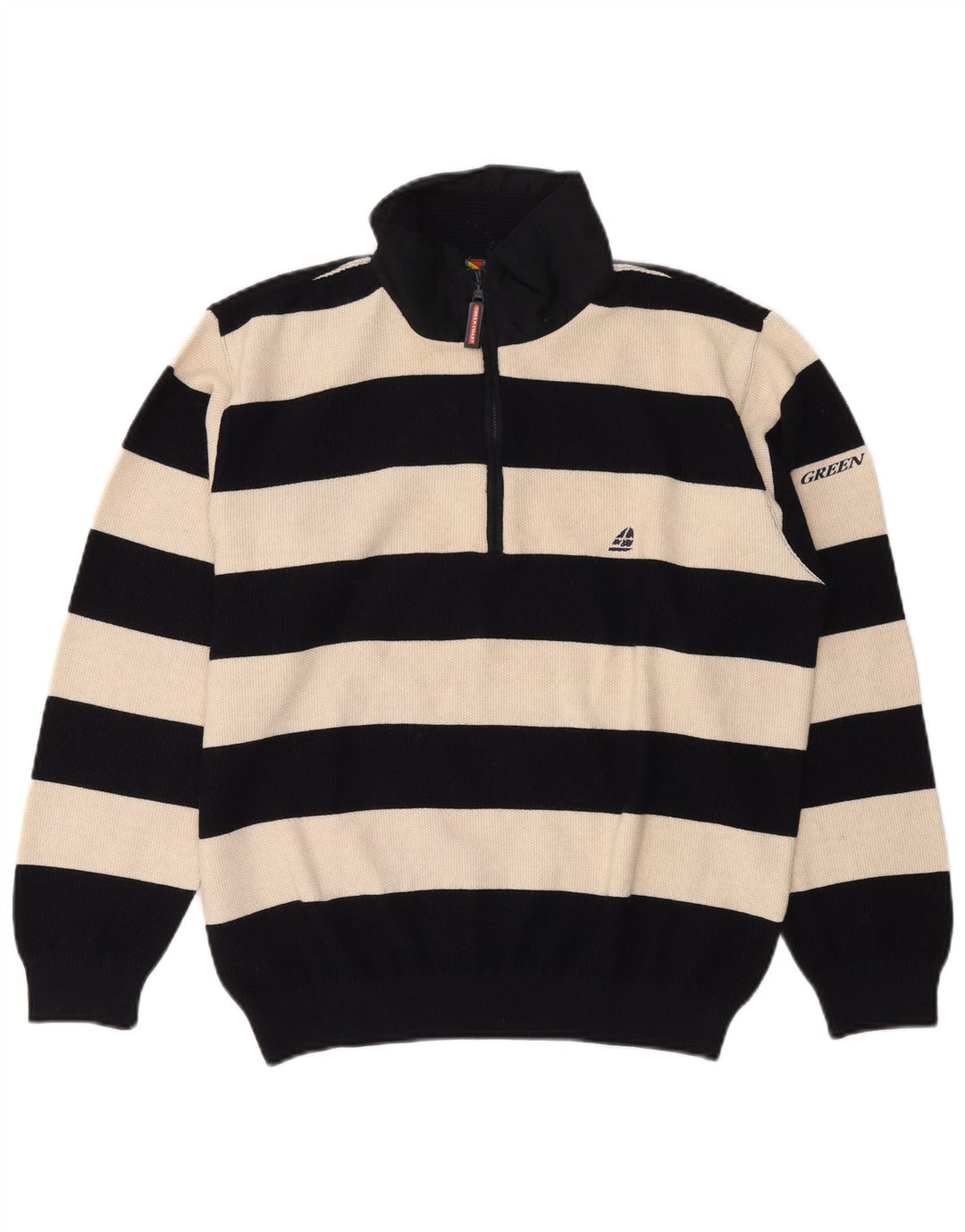 Maglione da uomo con zip e collo Green Coast IT 48 Lana a righe nere medie