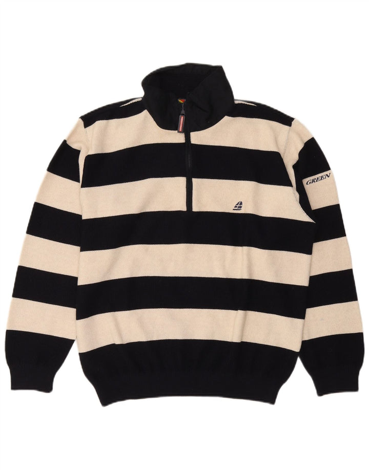 Maglione da uomo con zip e collo Green Coast IT 48 Lana a righe nere medie