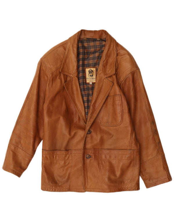 Giacca blazer in pelle da uomo a 2 bottoni Renna IT 46 piccola marrone