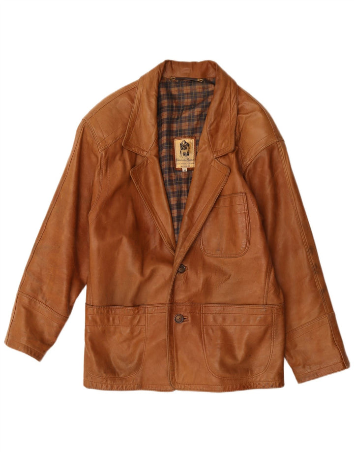 Giacca blazer in pelle da uomo a 2 bottoni Renna IT 46 piccola marrone