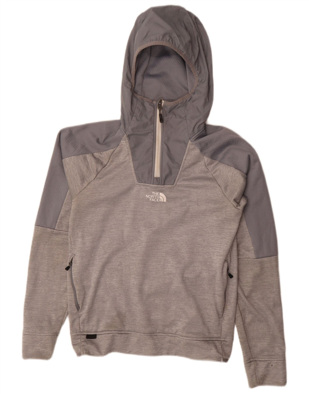 Felpa con cappuccio da uomo The North Face con zip e collo, piccola, in poliestere color block grigio